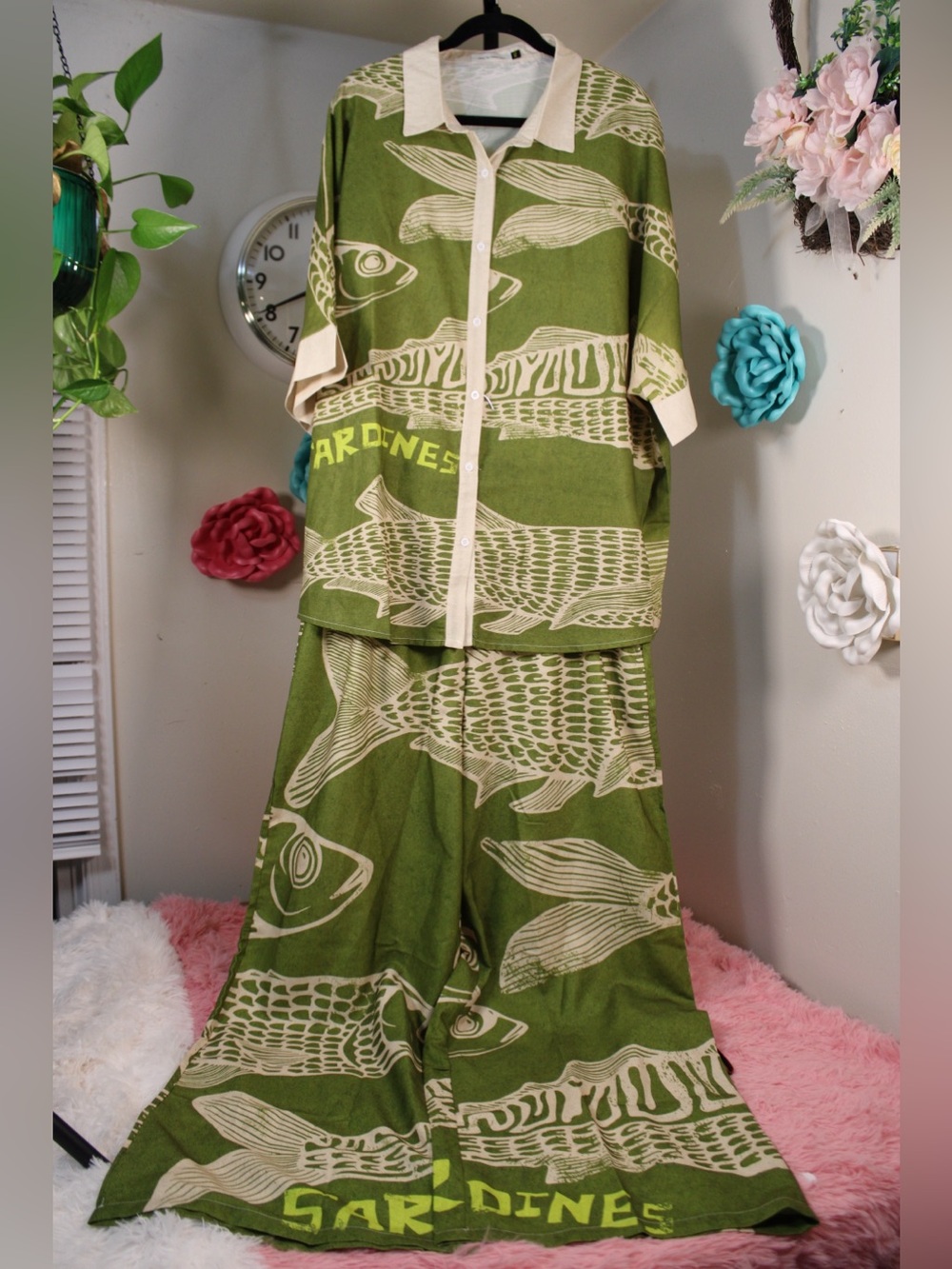 Green Fish Print Two-Piece Set
